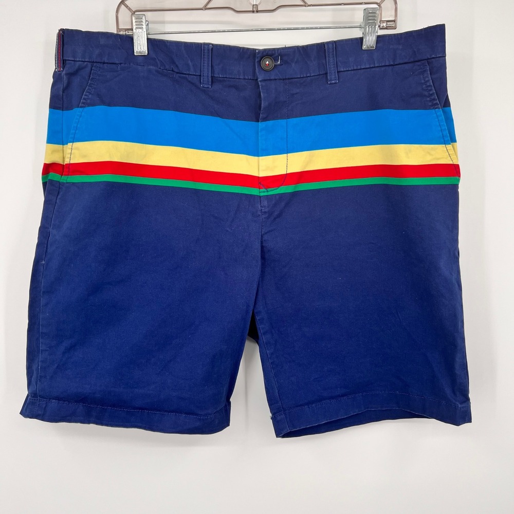 Tommy Hilfiger Mens Navy Blue Multi Color Stripe Chino Shorts Size 38